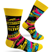 Caution I Have No Filter Men's Novelty Crew Socks