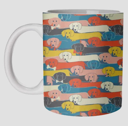 Mugs, Long Dog Pattern By Ania Wieclaw