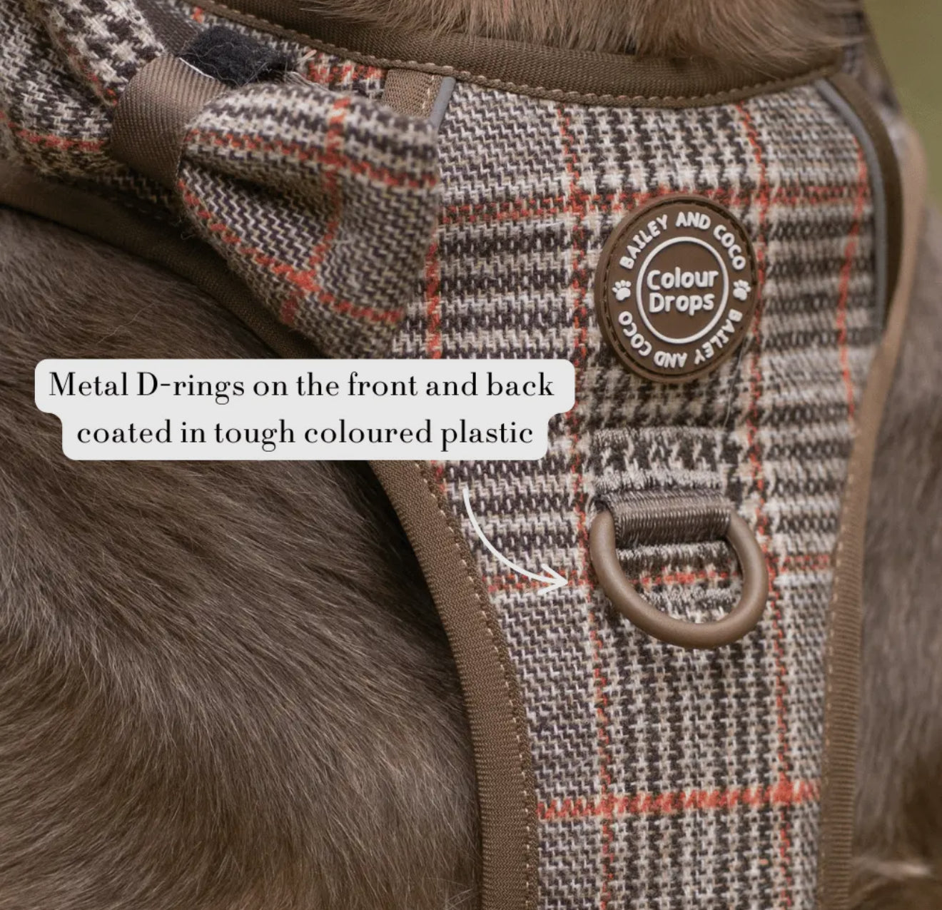 Bailey & Coco Trail & Glow Tweed Dog Harness - Colour Drops - Heritage Plaid
