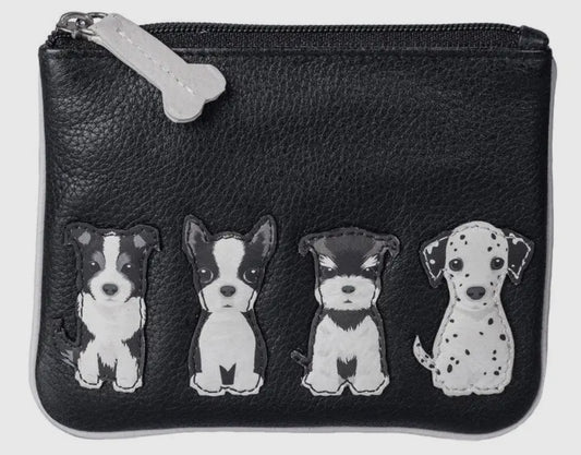 Best Friends Sitting Dogs Leather Coin Pouch Rfid
