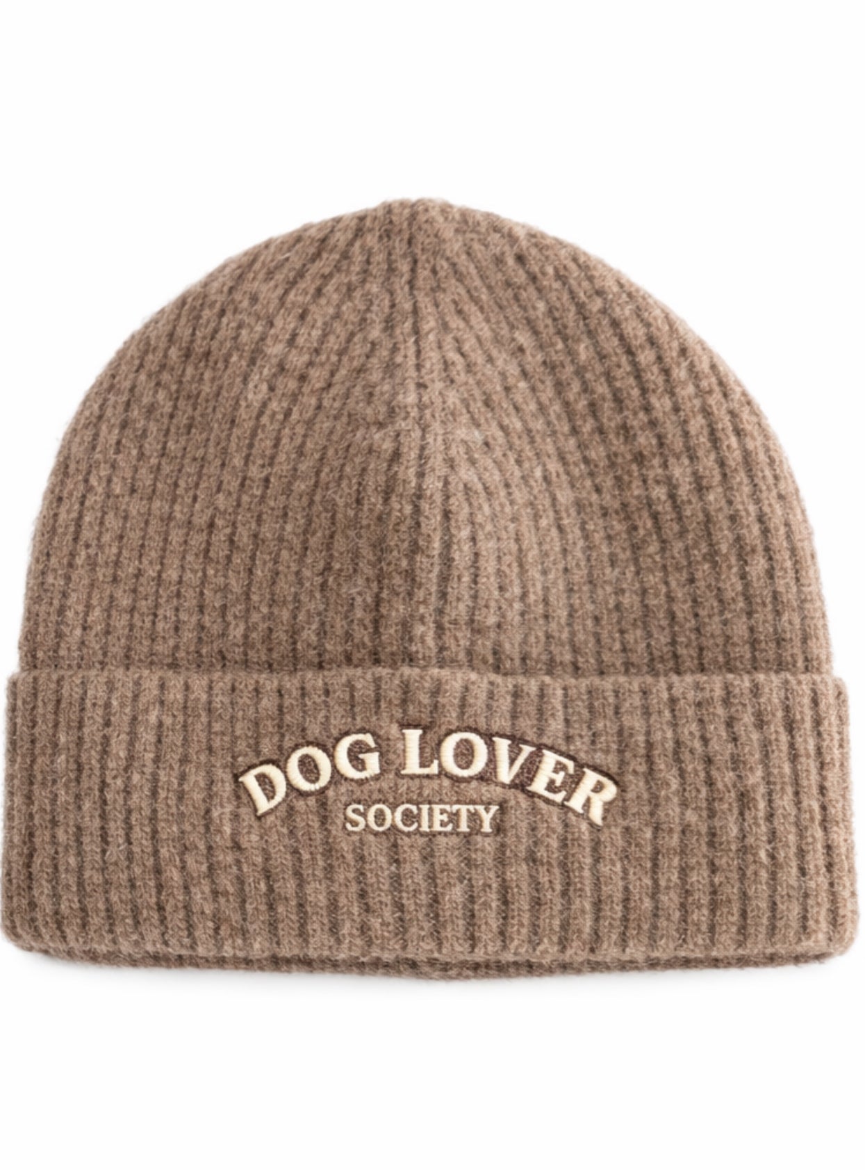Dog Lover Society Ribbed Beanie – Mocha