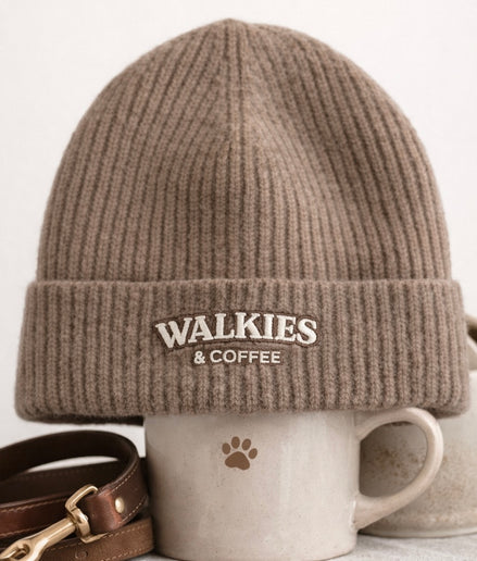 Walkies & Coffee Ribbed Beanie – Mocha