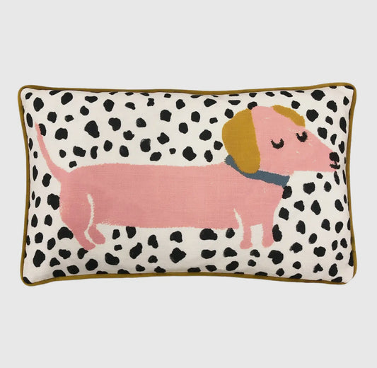 Woofers Sausage Dog Cushion Pink