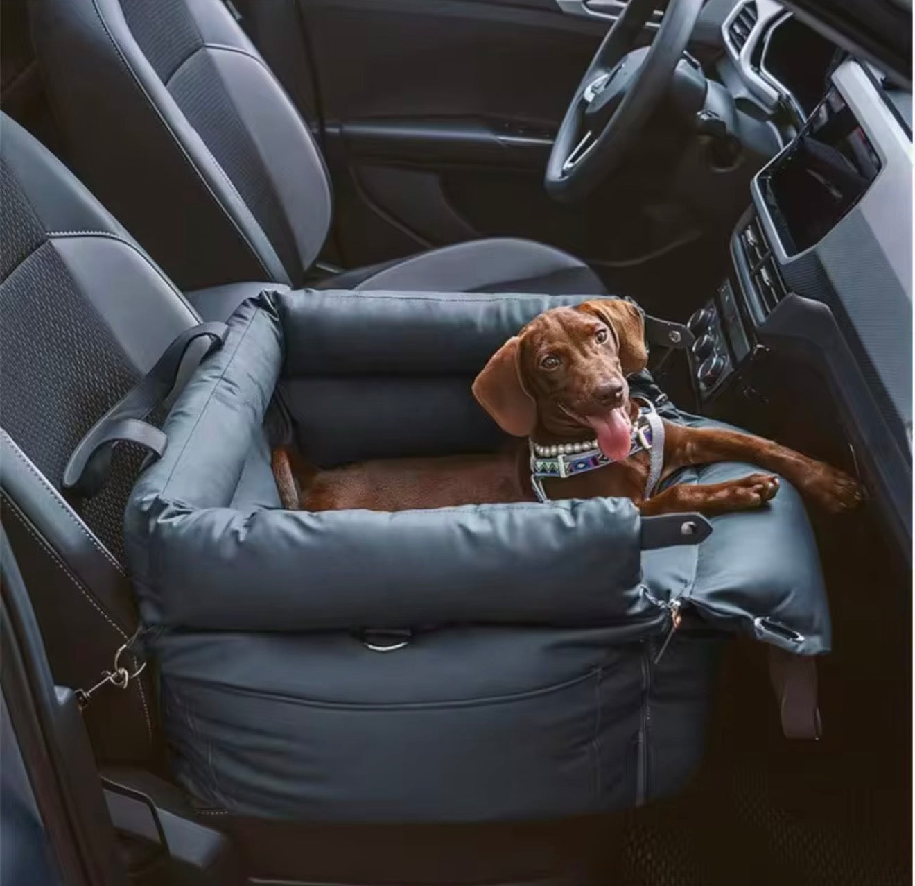 Luxury Multi-Use Dog Car Seat & Travel Bed – Portable Carrier, Home Bed & Fully Washable, Slate Grey