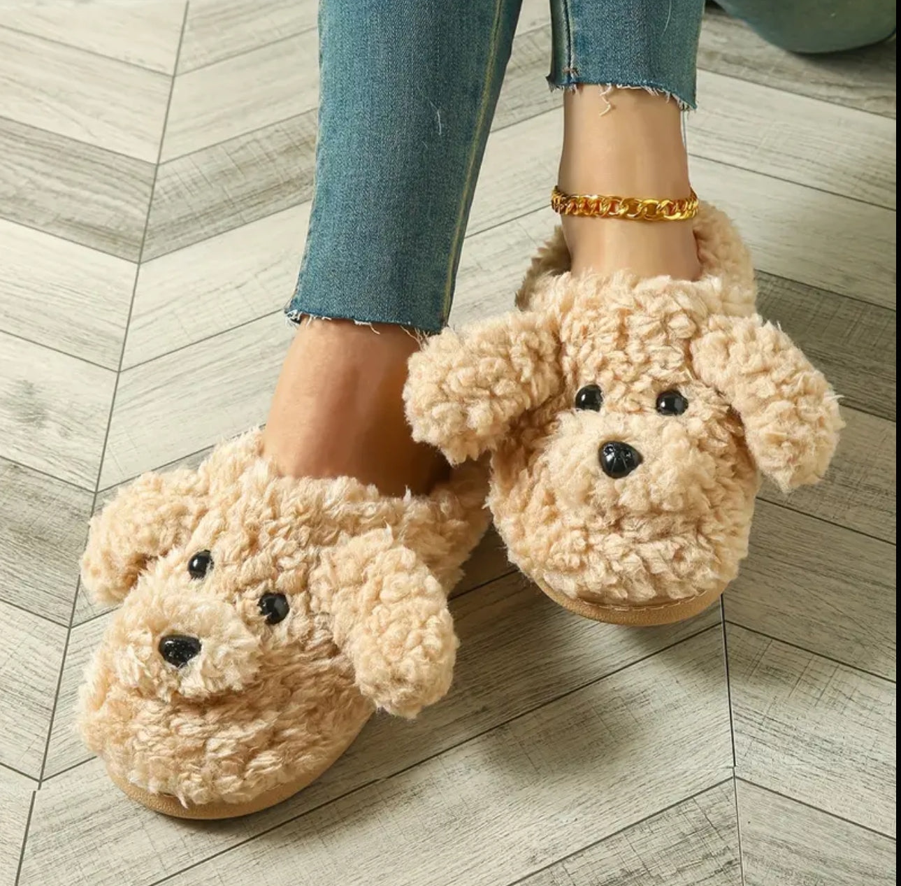 Cute Plush Teddy Dog Slippers