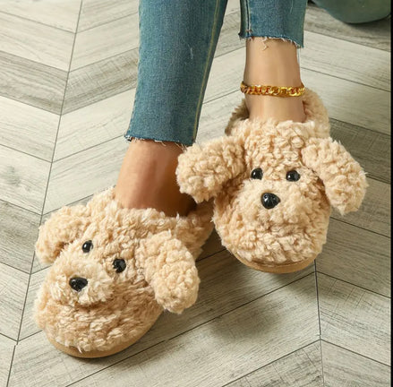 Cute Plush Teddy Dog Slippers