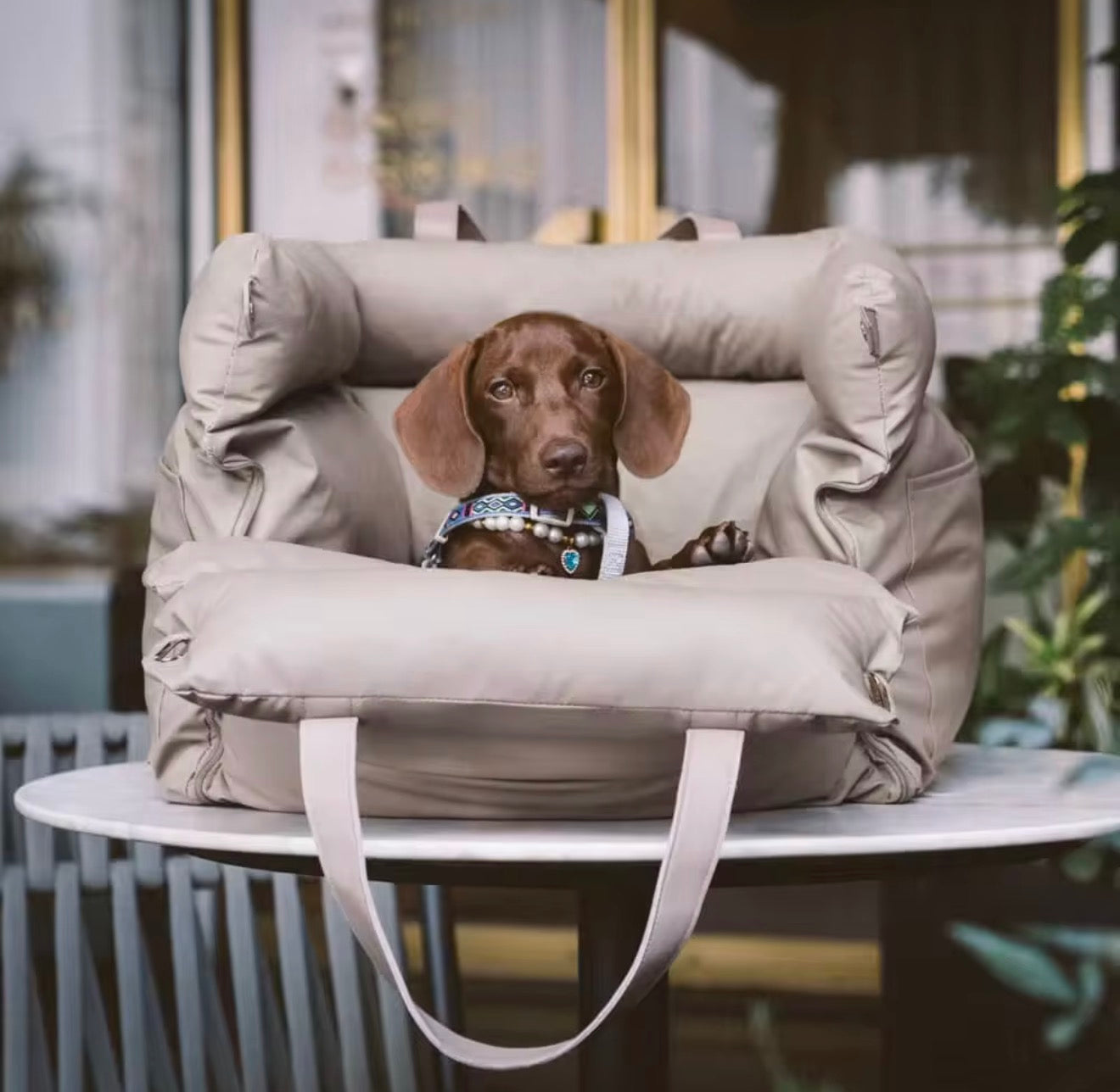Luxury Multi-Use Dog Car Seat & Travel Bed – Portable Carrier, Home Bed & Fully Washable, Mocha