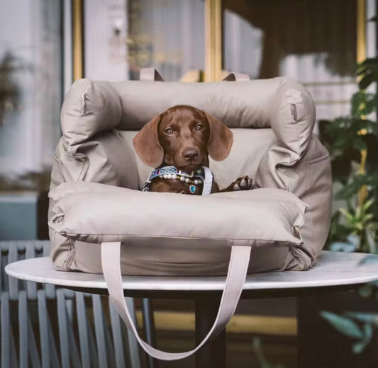 Luxury Multi-Use Dog Car Seat & Travel Bed – Portable Carrier, Home Bed & Fully Washable, Mocha
