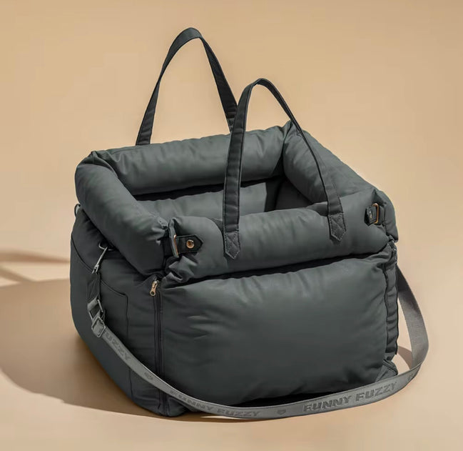Luxury Multi-Use Dog Car Seat & Travel Bed – Portable Carrier, Home Bed & Fully Washable, Slate Grey