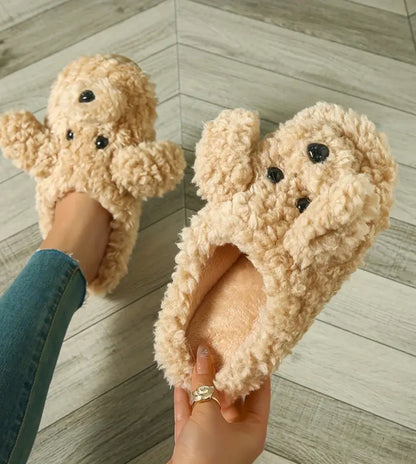 Cute Plush Teddy Dog Slippers