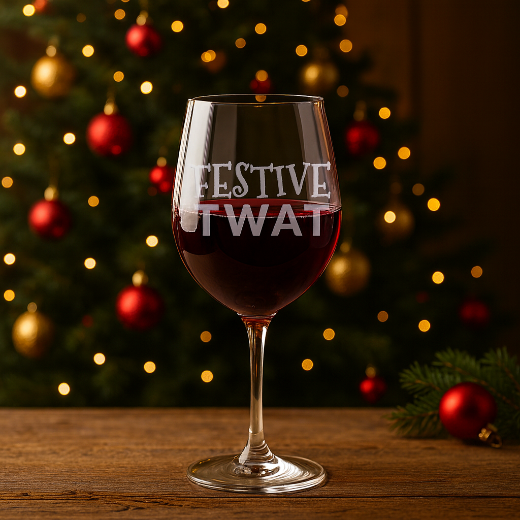 Festive Twat - Funny Engraved Wine Glass