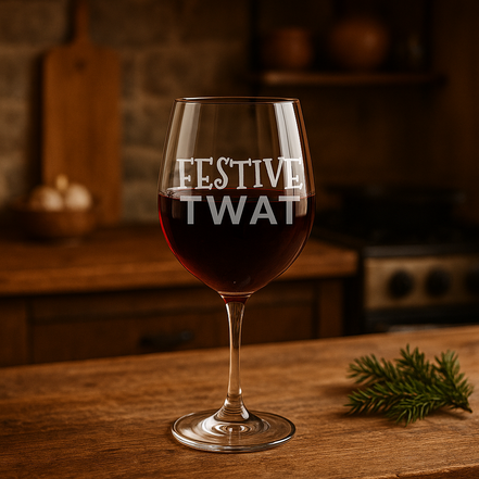 Festive Twat - Funny Engraved Wine Glass