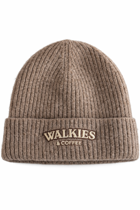 Walkies & Coffee Ribbed Beanie – Mocha