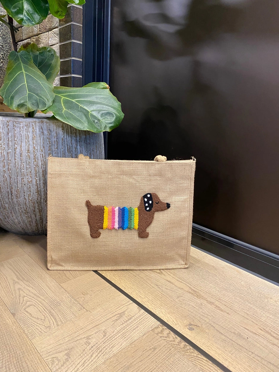 Sausage Dog Punch Needle Shoulder Bag