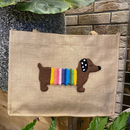 Sausage Dog Punch Needle Shoulder Bag