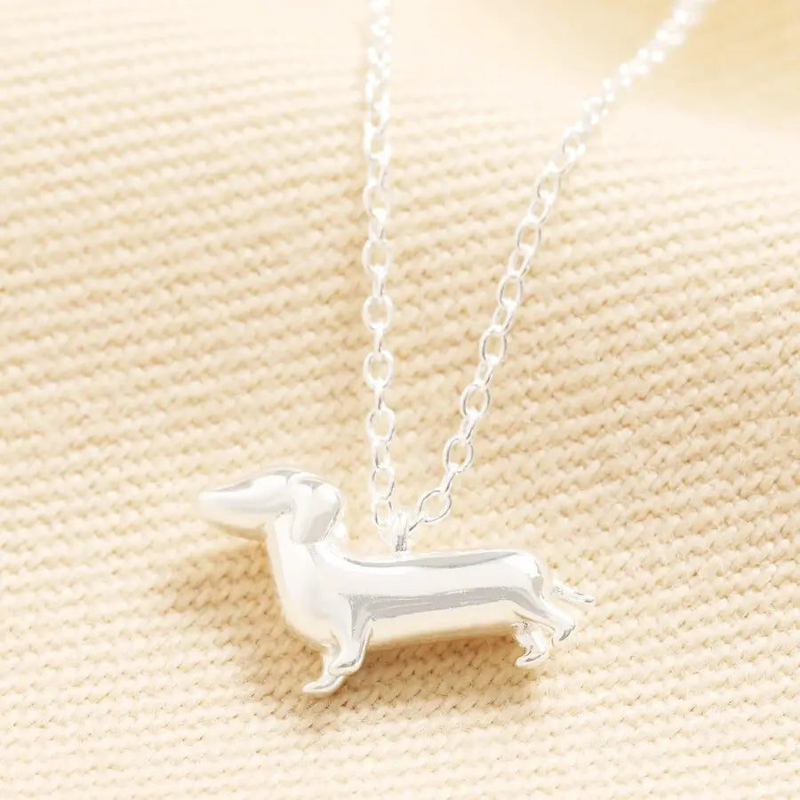 Sterling Silver Sausage Dog Pendant Necklace in Silver