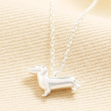 Sterling Silver Sausage Dog Pendant Necklace in Silver