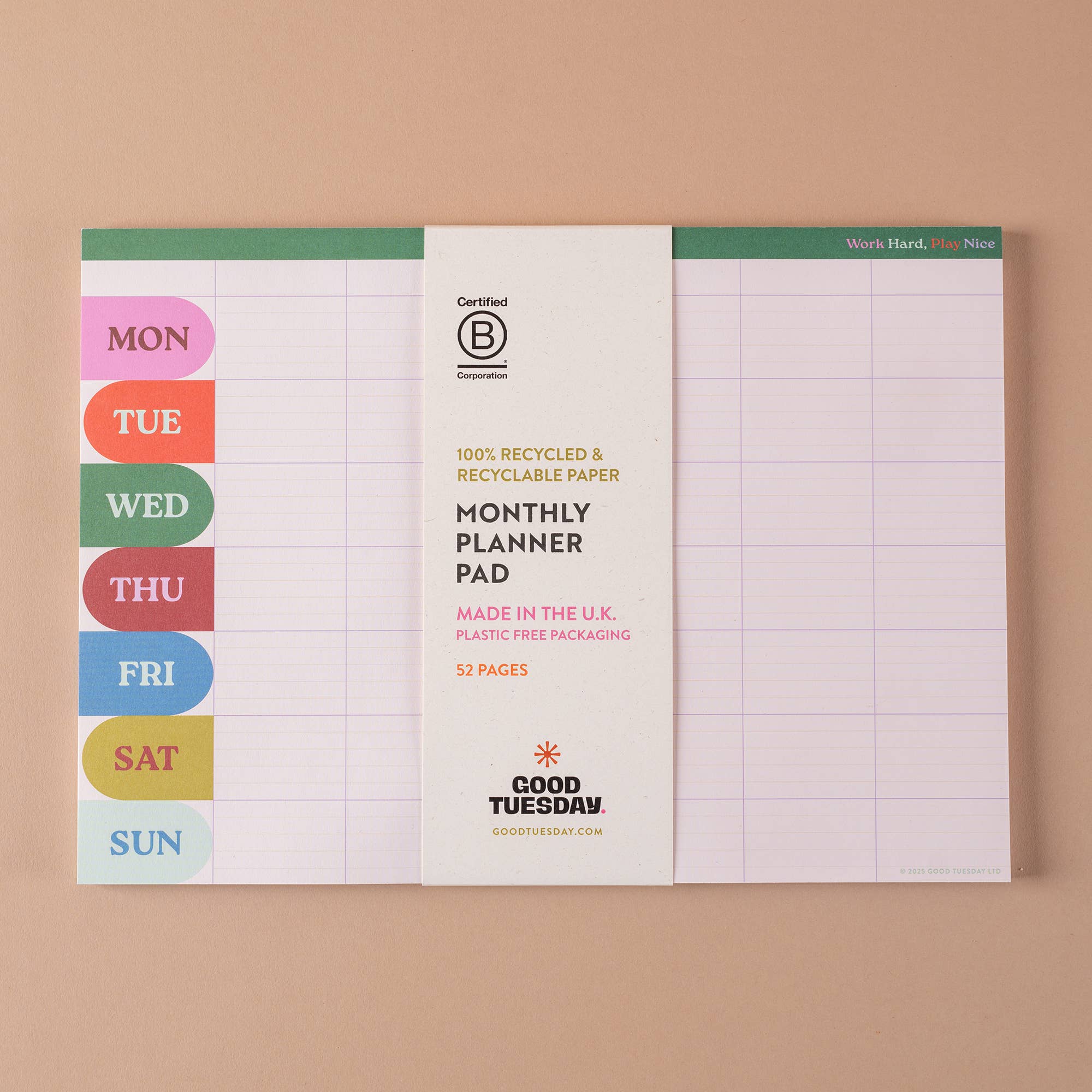 A4 Weekly / Monthly Planner Pad | Work Hard, Play Nice