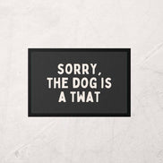 Sorry, The Dog Is A Twat | Cream and Charcoal | Indoor Door Mat: White