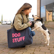 DENIM TOTE BAG WITH NEON PINK PRINT: MUM STUFF