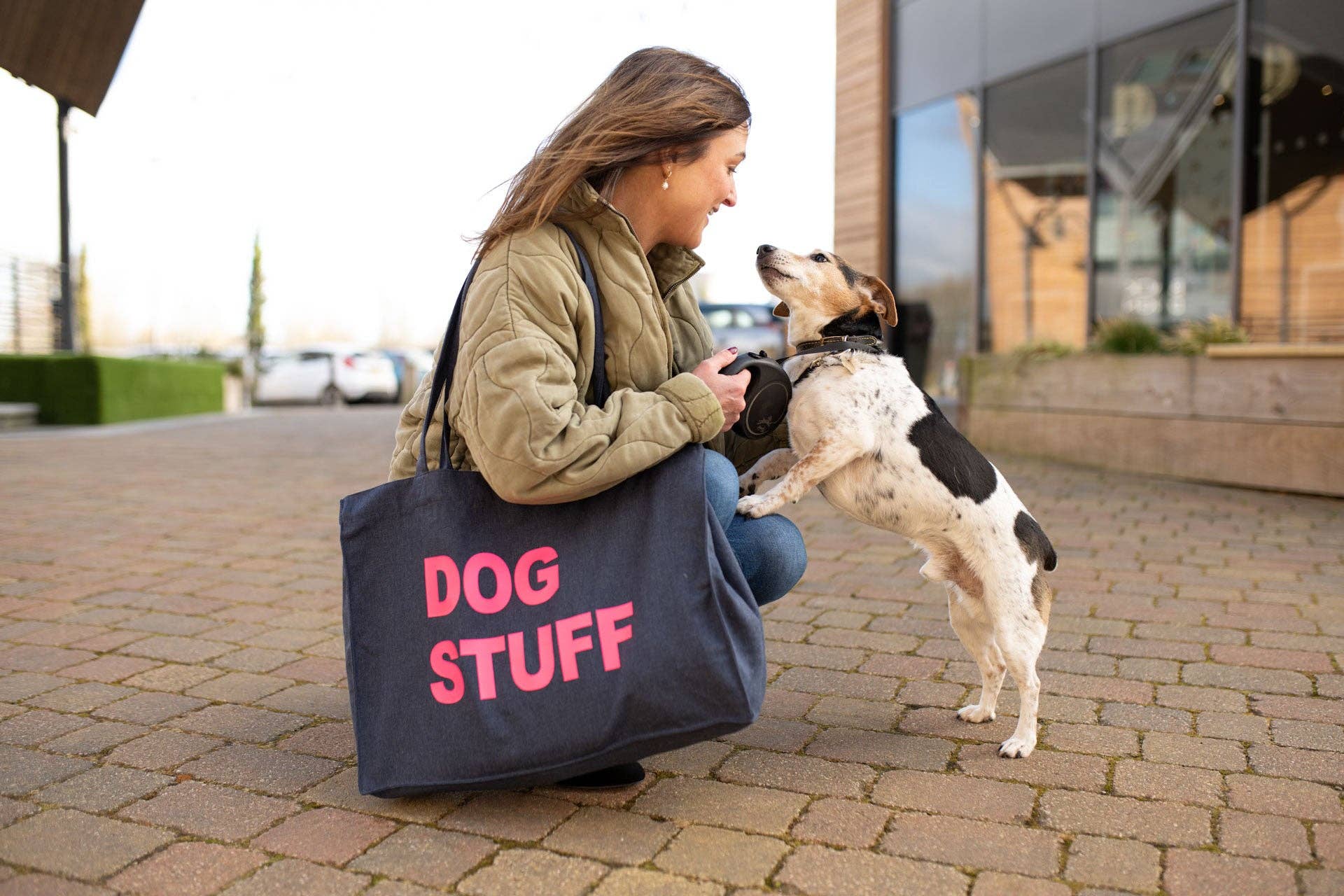 DENIM TOTE BAG WITH NEON PINK PRINT: MUM STUFF