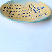 Chip Stealing Seagull Ceramic Dish: Handmade Jewelry Holder