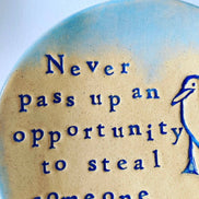 Chip Stealing Seagull Ceramic Dish: Handmade Jewelry Holder