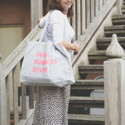 GREY TOTE BAG WITH NEON PINK PRINT: MUM STUFF