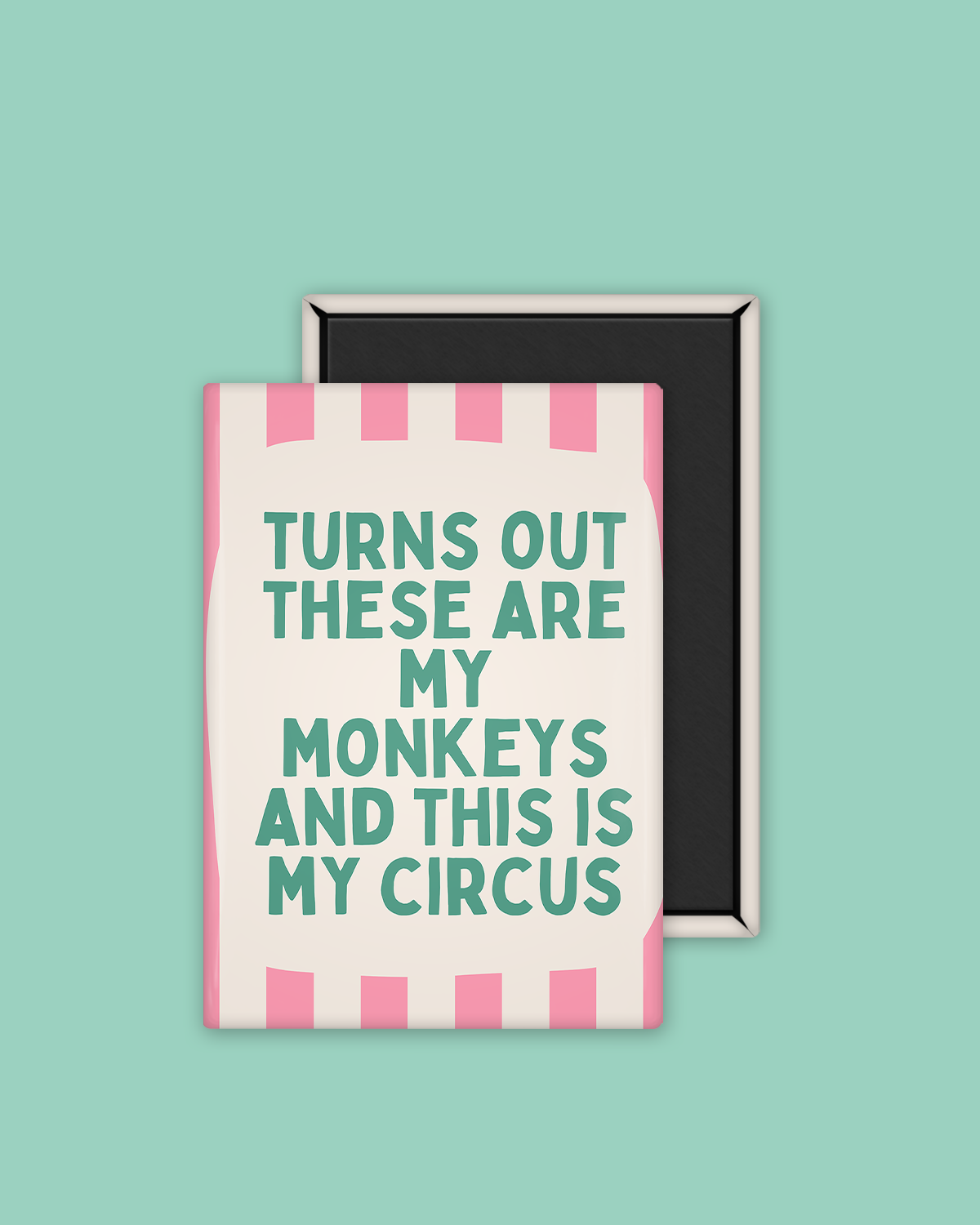 Turns Out These Are My Monkeys | Ceramic Magnet: Teal & Blush Pink