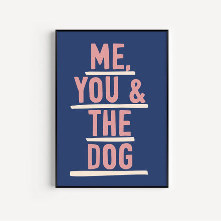 Me, You & The Dog Art Print: Pink & Red / A3 / Unframed