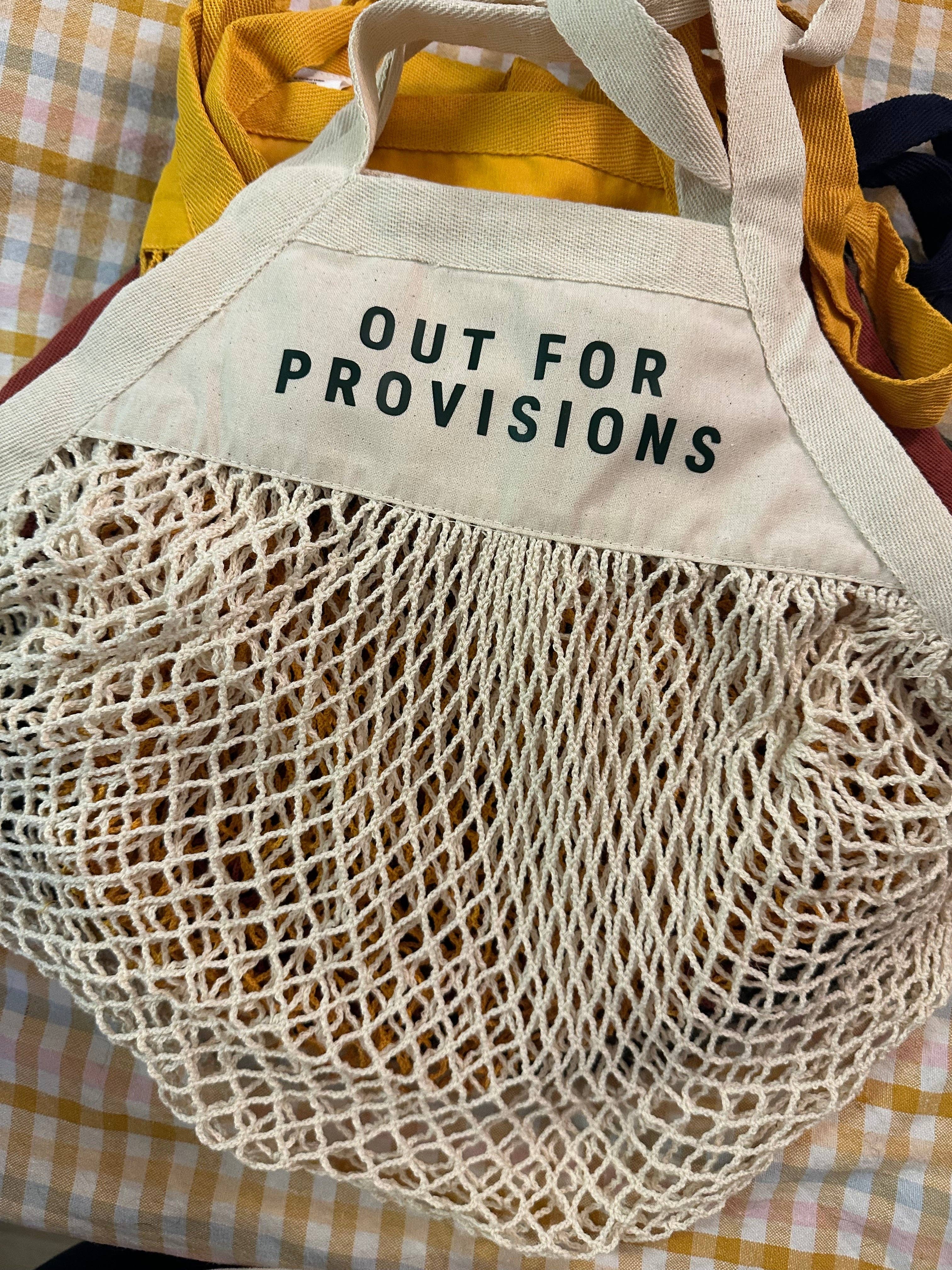 Mesh Grocery Shopper: Cream- dark green out for provisions / Regular