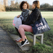 DENIM TOTE BAG WITH ROSE GOLD PRINT: MUM STUFF