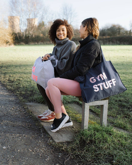 DENIM TOTE BAG WITH ROSE GOLD PRINT: MUM STUFF