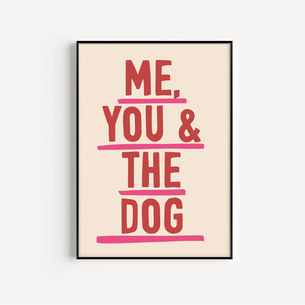 Me, You & The Dog Art Print: Pink & Red / A3 / Unframed