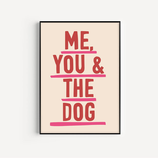 Me, You & The Dog Art Print: Pink & Red / A3 / Unframed