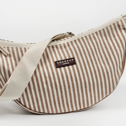 Crossbody Crescent Dog Walking Bag - London Linen Stripes