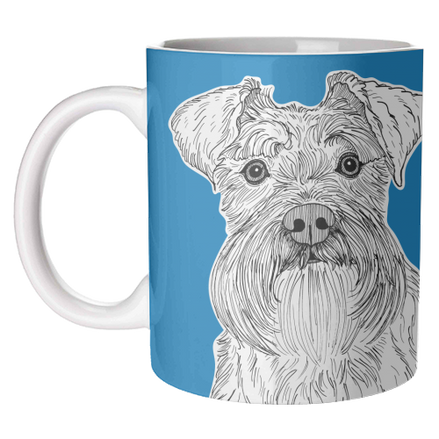 MUGS, SCHNAUZER DOG PORTRAIT (BLUE BACKGROUND)