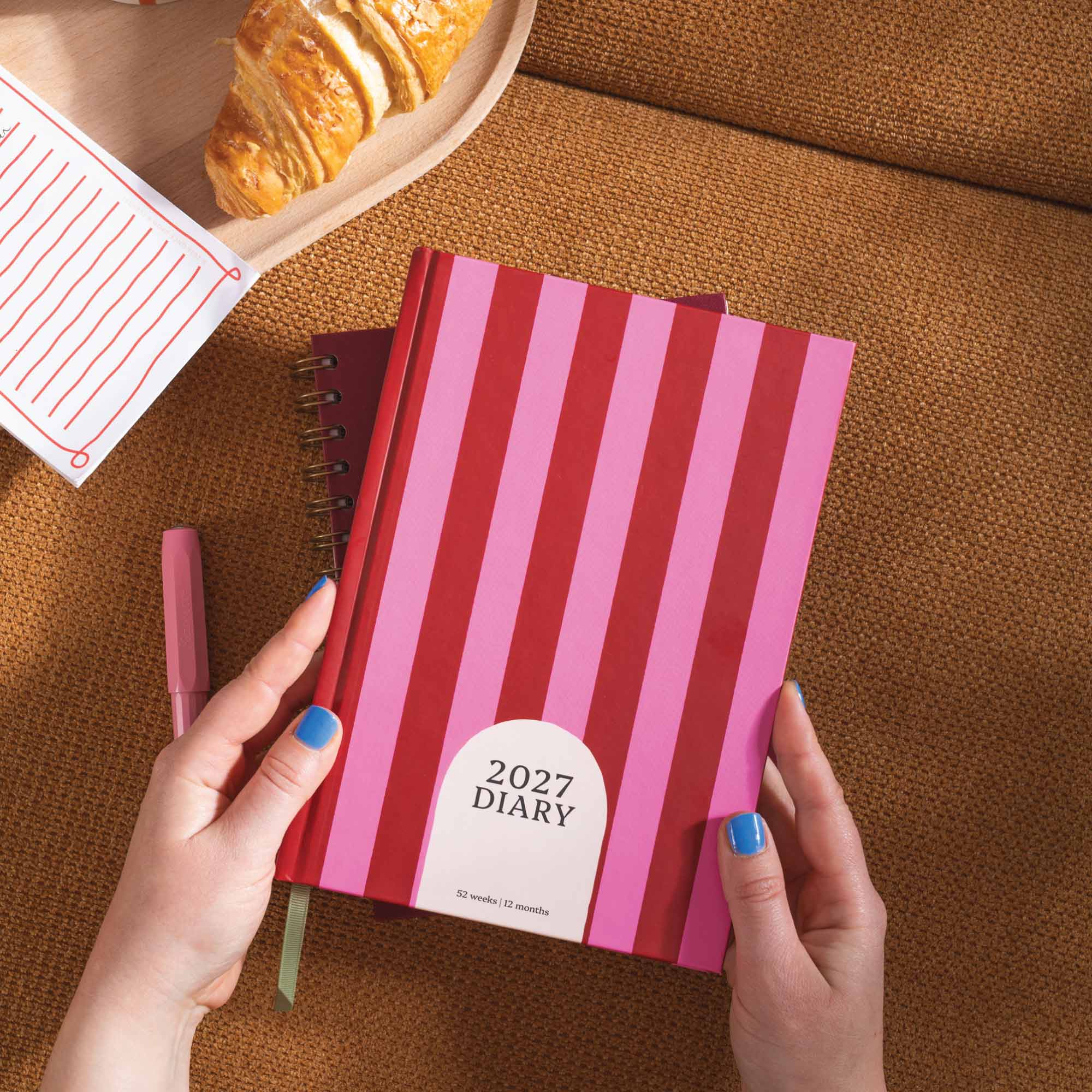 2027 Diary | A5 Hardcover Week to View | Pink & Red Stripe