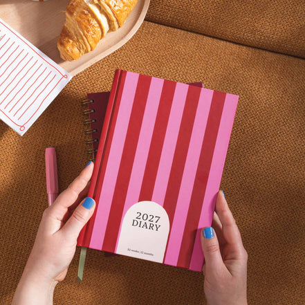 2027 Diary | A5 Hardcover Week to View | Pink & Red Stripe