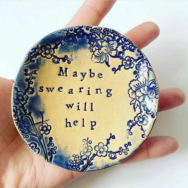 Maybe Swearing Will Help - little ceramic dish. Made in Wales. Free UK delivery: Sky Blue