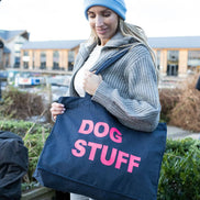DENIM TOTE BAG WITH NEON PINK PRINT: MUM STUFF