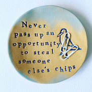 Chip Stealing Seagull Ceramic Dish: Handmade Jewelry Holder