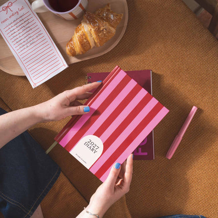 2027 Diary | A5 Hardcover Week to View | Pink & Red Stripe
