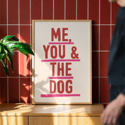 Me, You & The Dog Art Print: Pink & Red / A3 / Unframed