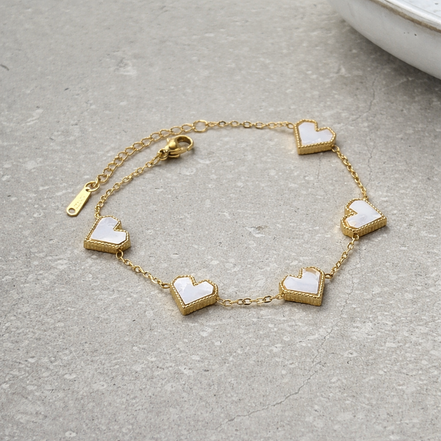 Tarnish Resistant Pearlescent Heart Bracelet