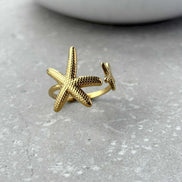 Tarnish Resistant Starfish Open Ring: Gold