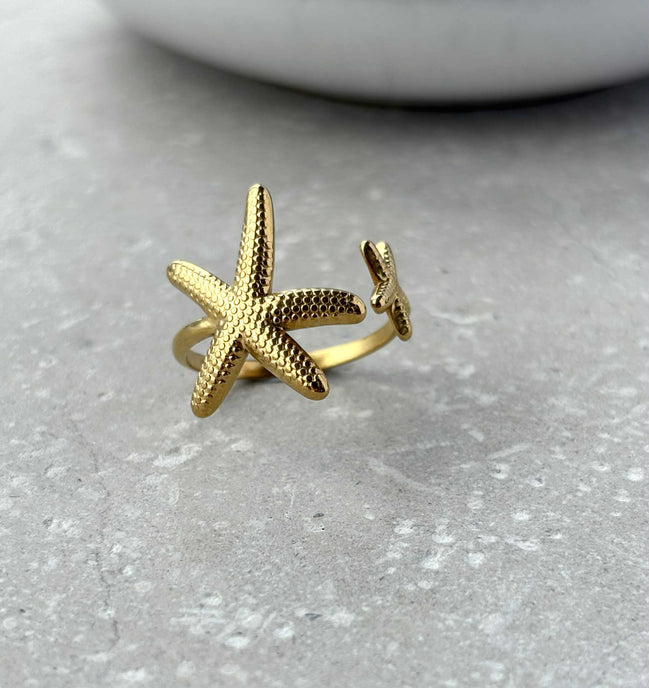 Tarnish Resistant Starfish Open Ring: Gold
