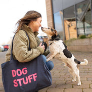 DENIM TOTE BAG WITH NEON PINK PRINT: MUM STUFF