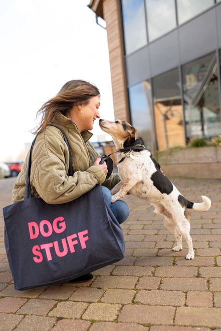 DENIM TOTE BAG WITH NEON PINK PRINT: MUM STUFF
