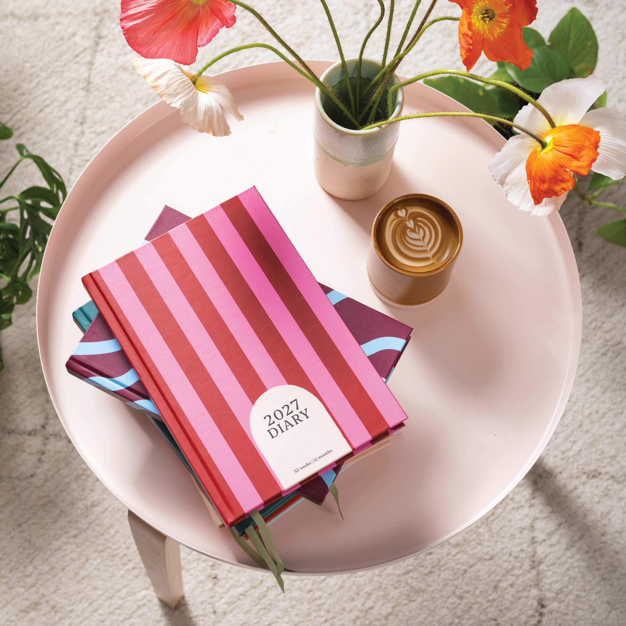 2027 Diary | A5 Hardcover Week to View | Pink & Red Stripe